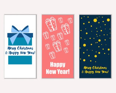 mutlu Noeller ve mutlu yeni yıl tebrik kartları vektör çizim     