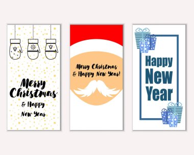 mutlu Noeller ve mutlu yeni yıl tebrik kartları vektör çizim     