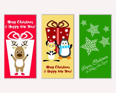 Mutlu Noeller ve mutlu yeni yıl tebrik kartları. Vektör çizim 