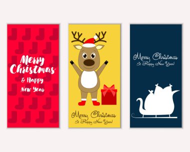 mutlu Noeller ve mutlu yeni yıl tebrik kartları vektör çizim