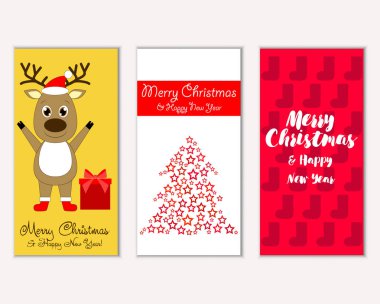 mutlu Noeller ve mutlu yeni yıl tebrik kartları vektör çizim