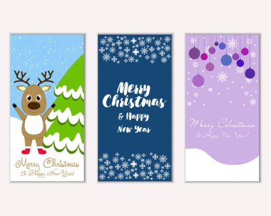 mutlu Noeller ve mutlu yeni yıl tebrik kartları vektör çizim