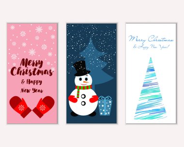 Mutlu Noeller ve mutlu yeni yıl tebrik kartları. Vektör çizim   