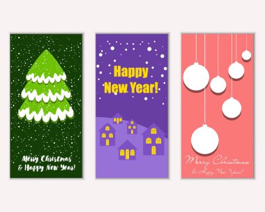 mutlu Noeller ve mutlu yeni yıl tebrik kartları vektör çizim