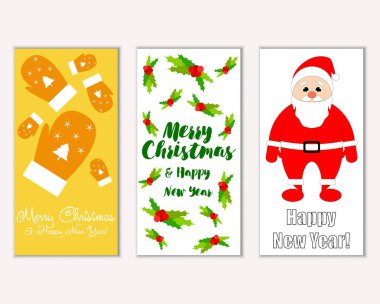 mutlu Noeller ve mutlu yeni yıl tebrik kartları vektör çizim       