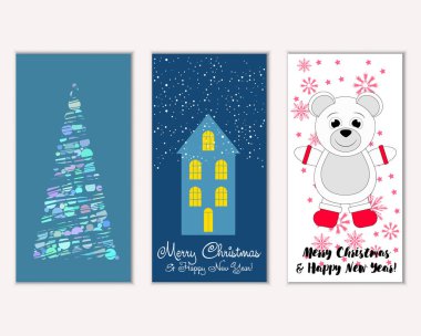 Mutlu Noeller ve mutlu yeni yıl tebrik kartları. Vektör çizim 