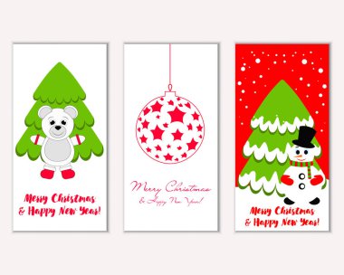 Mutlu Noeller ve mutlu yeni yıl tebrik kartları. Vektör çizim     