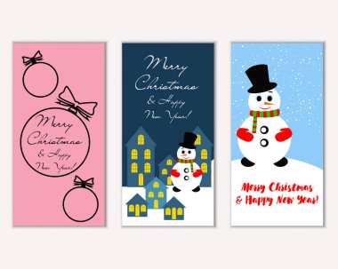 mutlu Noeller ve mutlu yeni yıl tebrik kartları vektör çizim