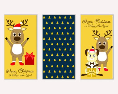 mutlu Noeller ve mutlu yeni yıl tebrik kartları vektör çizim   