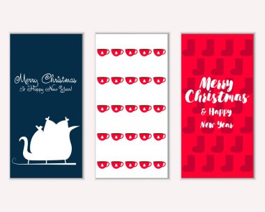 mutlu Noeller ve mutlu yeni yıl tebrik kartları vektör çizim