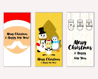mutlu Noeller ve mutlu yeni yıl tebrik kartları vektör çizim     