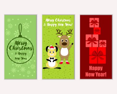 mutlu Noeller ve mutlu yeni yıl tebrik kartları vektör çizim      