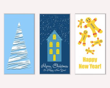 vektör çizim kış tatil tebrik kartları