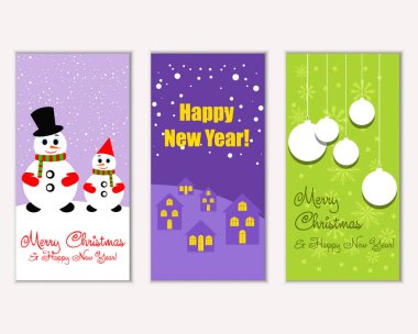 mutlu Noeller ve mutlu yeni yıl tebrik kartları vektör çizim