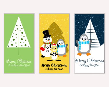 mutlu Noeller ve mutlu yeni yıl tebrik kartları vektör çizim     