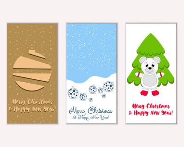 Mutlu Noeller ve mutlu yeni yıl tebrik kartları. Vektör çizim     