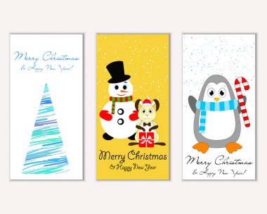 Mutlu Noeller ve mutlu yeni yıl tebrik kartları. Vektör çizim   