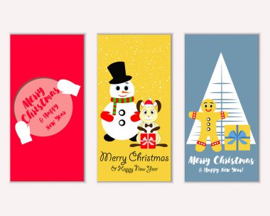 Mutlu Noeller ve mutlu yeni yıl tebrik kartları. Vektör çizim   