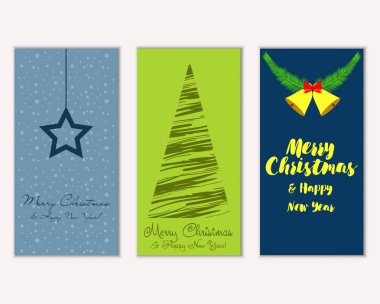 Mutlu Noeller ve mutlu yeni yıl tebrik kartları. Vektör çizim     