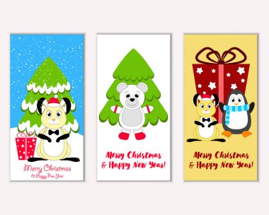 Mutlu Noeller ve mutlu yeni yıl tebrik kartları. Vektör çizim 