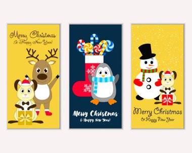 mutlu Noeller ve mutlu yeni yıl tebrik kartları vektör çizim   