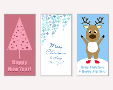 mutlu Noeller ve mutlu yeni yıl tebrik kartları vektör çizim