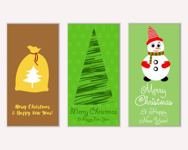 Mutlu Noeller ve mutlu yeni yıl tebrik kartları. Vektör çizim     