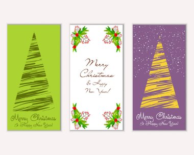 Mutlu Noeller ve mutlu yeni yıl tebrik kartları. Vektör çizim     