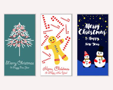 Mutlu Noeller ve mutlu yeni yıl tebrik kartları. Vektör çizim 