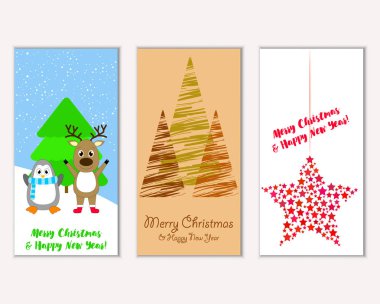 Mutlu Noeller ve mutlu yeni yıl tebrik kartları. Vektör çizim   
