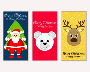mutlu Noeller ve mutlu yeni yıl tebrik kartları vektör çizim     