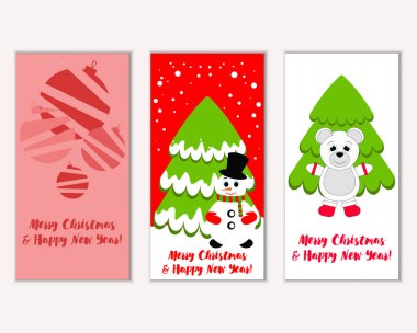 Mutlu Noeller ve mutlu yeni yıl tebrik kartları. Vektör çizim     