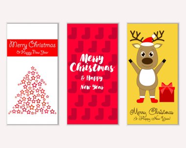 mutlu Noeller ve mutlu yeni yıl tebrik kartları vektör çizim