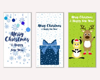 mutlu Noeller ve mutlu yeni yıl tebrik kartları vektör çizim      