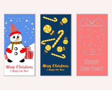 mutlu Noeller ve mutlu yeni yıl tebrik kartları vektör çizim       