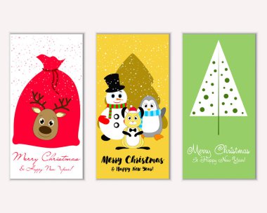 mutlu Noeller ve mutlu yeni yıl tebrik kartları vektör çizim     