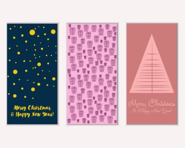 mutlu Noeller ve mutlu yeni yıl tebrik kartları vektör çizim     