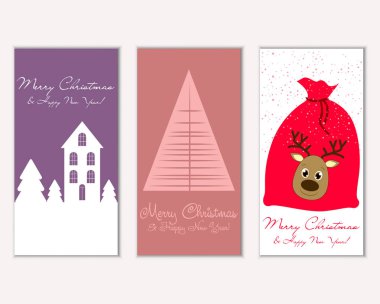 Mutlu Noeller ve mutlu yeni yıl tebrik kartları. Vektör çizim   