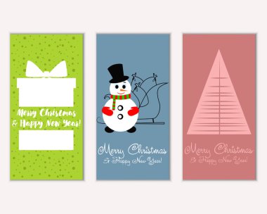 Mutlu Noeller ve mutlu yeni yıl tebrik kartları. Vektör çizim   