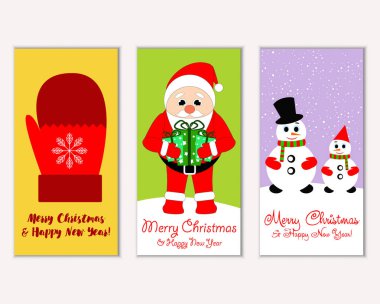 Mutlu Noeller ve mutlu yeni yıl tebrik kartları. Vektör çizim     