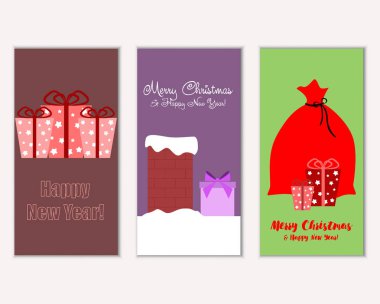 vektör çizim kış tatil tebrik kartları