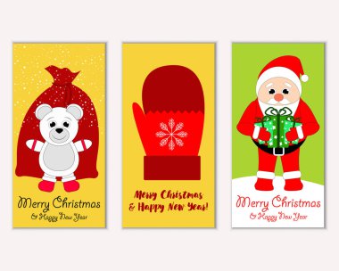 Mutlu Noeller ve mutlu yeni yıl tebrik kartları. Vektör çizim     