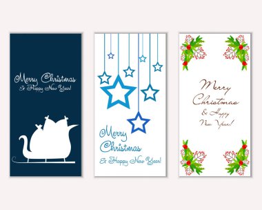 mutlu Noeller ve mutlu yeni yıl tebrik kartları vektör çizim     