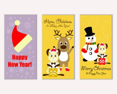 mutlu Noeller ve mutlu yeni yıl tebrik kartları vektör çizim   