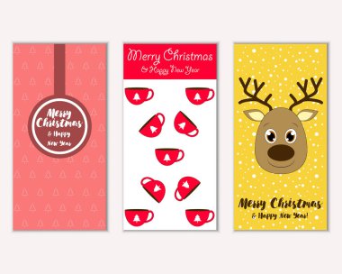 mutlu Noeller ve mutlu yeni yıl tebrik kartları vektör çizim
