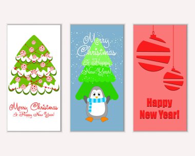 mutlu Noeller ve mutlu yeni yıl tebrik kartları vektör çizim