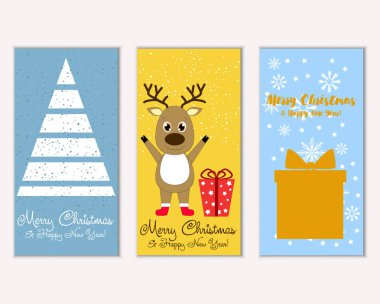 mutlu Noeller ve mutlu yeni yıl tebrik kartları vektör çizim       
