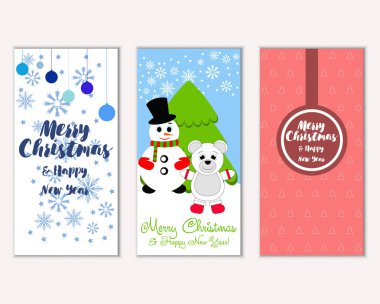 mutlu Noeller ve mutlu yeni yıl tebrik kartları vektör çizim      