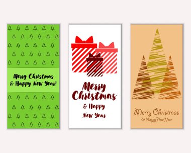 Mutlu Noeller ve mutlu yeni yıl tebrik kartları. Vektör çizim   