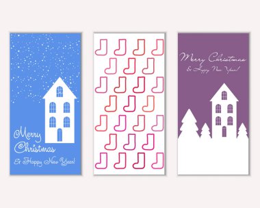 mutlu Noeller ve mutlu yeni yıl tebrik kartları vektör çizim     